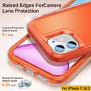Case is Specially Designed for iPhone 11 6.1 Inch, Full Body Protection Heavy Duty Shock Absorbing 3 in 1 Silicone Rubber Built-in Stand with 2 Tempered Screen Protectors-Orange/Clear