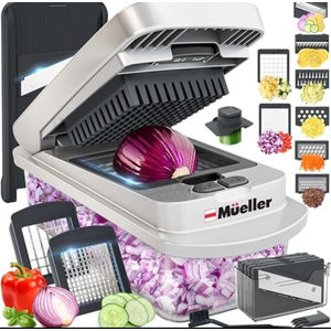 Set of 6 Mueller Pro-Series 10-in-1, 8 Blade Vegetable Chopper, Onion Mincer, Cutter, Dicer, Egg Slicer with Container, French Fry Cutter Potato Slicer, Home Essentials, Salad Chopper,Gray/Green Different Color Condition May Vary