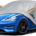 Car Cover for 2020-2026 Tesla Model Y, Waterproof Custom-fit All Weather Sun Rain UV Dust Snow Protection Windproof Outdoor Model Y Full Car Cover with Door Zipper and Cotton Lining-Grey