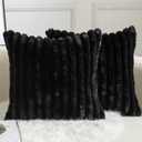 Pack of 2 Decorative Throw Pillow Covers Faux Fur Striped Plush Soft Cushion Covers Pillow Cases Bedroom Living Room Sofa Home 17x17 Inch Black