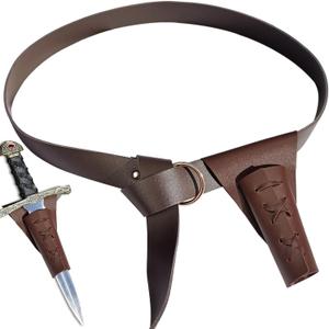PU Leather Medieval Belt with Sword Frog Sword Holder BeltsHalloween Pirate Sword Belt with Sword Sheath Set of 2 (Brown)