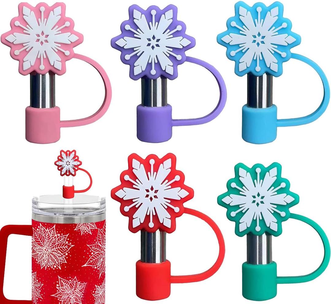 Straw Cover Cap for Stanley Cup | Silicone Straw Topper Compatible with Stanley 40 Oz Tumbler with Handle | Reusable Straw Covers for 10mm Straws | Cute Tumbler Cup Accessories (Snowflake Kisses) (Pack of 3)