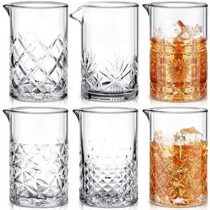 Inbagi 6 Pcs Cocktail Mixing Glass 24 oz Bartender Crystal Stirring Glass Thick Bottom Bar Seamless Mixing Pitcher for Stirring Drinks Home Bar Accessories, 6 Styles