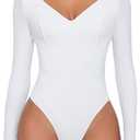 Avidlove Bodysuit for Women Long Sleeve Double Lined Tank Top V Neck Bodysuit Tummy Control Shapewear, M
