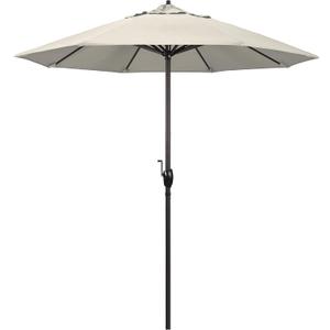 California Umbrella 7.5' Round Sunbrella Aluminum Outdoor Deck, Pool or Patio Umbrella, Crank Lift, Auto Tilt, Bronze Pole, Antique Beige