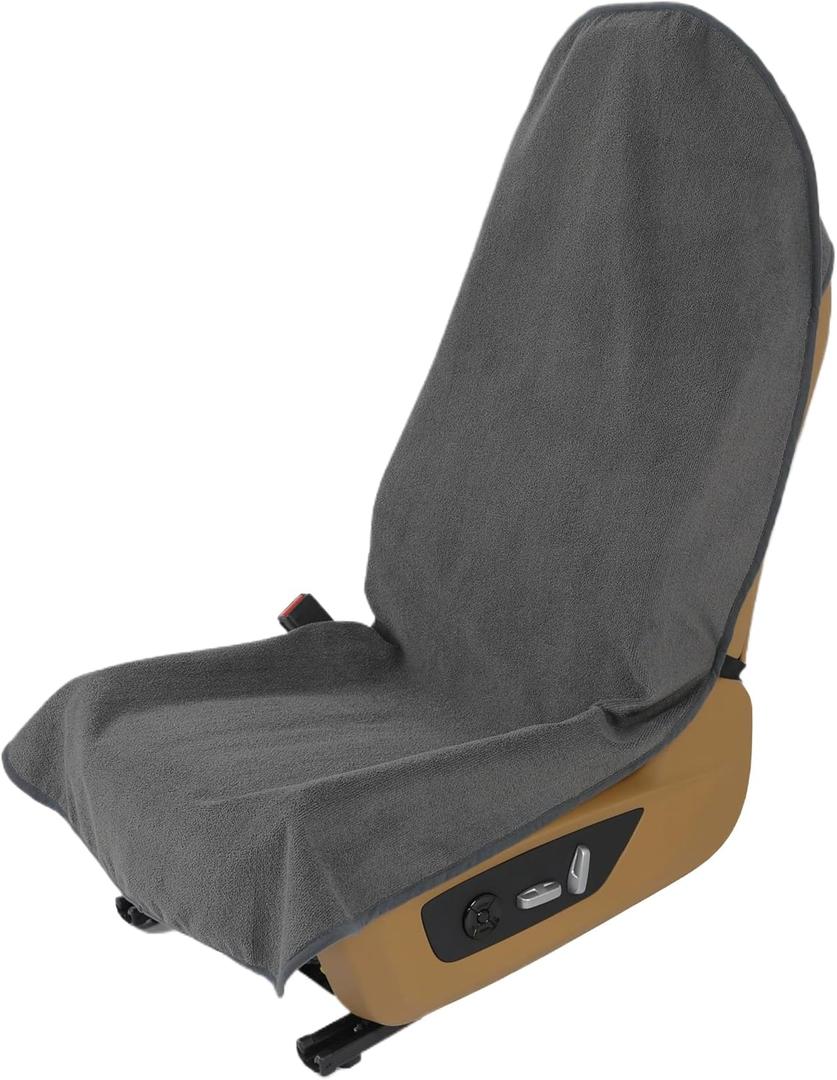 Waterproof Towel Car Seat Cover, Sweatproof Non-Slip Seat Protector, Universal Fit for Front Bucket or Rear Bench Seat of Cars, SUVs, Vans, Trucks, Compatible with Airbags and Armrests (Gray)