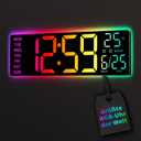 EASYERA 16.5" Large Digital Wall Clock with BT Sync, RGB Lights with 11 Scenes Mode Remote Control, Dual Alarms with Big LED Display, Auto DST, Temperature for Classroom Gaming, Black