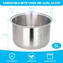 Rice Cooker 10 Cup Inner Pot Compatible with Tiger JBV-A18U Only,Non-Stick 304 Stainless Steel,Rice Cooker Rplacement Pot,Dishwasher Safe