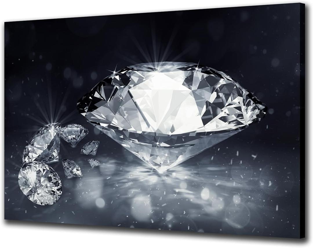 Biuteawal Diamond Wall Art Black White Canvas Print Shining Diamonds Painting Fashion Picture Modern Artwork Home Decor for Living Room Bedroom Bathroom Framed Ready to Hang