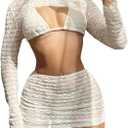 Milumia Women's 4 Piece Bikini Set Textured Halter String Triangle Swimsuit with Cover Up (White, XL)