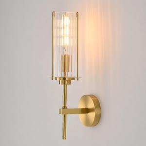 Modern Brass Wall Sconce,18" Gold Wall Sconces,Bathroom Vanity Light Fixtures with Vertical Striped Glass Tube,Modern Lamp Lighting for Bedroom,Living Room,Hallway,Staircase,Mirror, 1-Pack