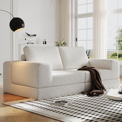 Cloud Modular Sectional Sofa, DIY Combination Modular Couch for Living Room, Unique Knitted Fabric Love Seat Couches with 2 Pillows, 2 Seater Comfy Sectional Couch with No Assembly (Beige)