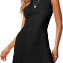Wenrine Womens Summer Backless Mini Dress Tie Back Casual Sleeveless Slim Club Party Knit Tank Dresses (Medium, Black)