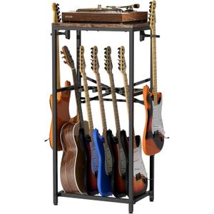Guitar Stand for Multiple Guitars, Guitar Rack for Acoustic Guitar, Electric Guitar, Bass and Ukulele, Rustic Guitars Display Stand with 2 Guitar Hangers, Gold
