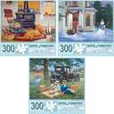 Bits and Pieces  Value Set of Three Large 300 Piece Jigsaw Puzzles for Adults  Seasons Themed Jigsaw Puzzles Designed by Artist John Sloane, Completed Puzzle Size: 18" x 24"