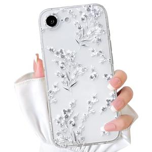 NITITOP Compatible with iPhone 16e Case Cute Clear Flower Floral Artistic Design for Women Girls Stylish Slim Soft TPU Shockproof Protective Girly Phone Cover - White
