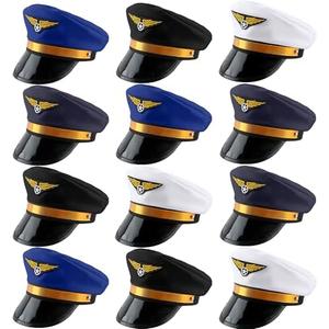 SGBETTER 12 Pack Men Pilot Hats Airplane Hat Adjustable Airline Pilot Hat for Women Halloween Cosplay Costume Accessory