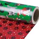 RUSPEPA Reversible Christmas Cat Wrapping Paper Roll, Mini Roll, Santa Cats on Green and Paw Prints on Red, Holiday Gift Wrap for Cat Lovers, Christmas, Winter Party, 17 Inches x 16.4 Feet