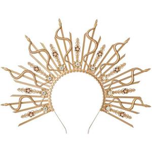 COSUCOS Medusa Snake Halo Crown - Gold Sunburst Spiked Renfaire Sun Halo Headband with Flower Rhinestones, Greek Goddess Virgin Mary Headpiece for Women Renaissance Halloween Cosplay Renfaire Costume