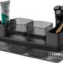 Toothbrush Holder for Bathrooms, 2 Cups Toothbrush Organizer for Bathroom Countertop, Toothbrush Holder Toothbrush Storage for Shower, Tooth Brushing Holder Cup Tray and Toothpaste Caddy Black