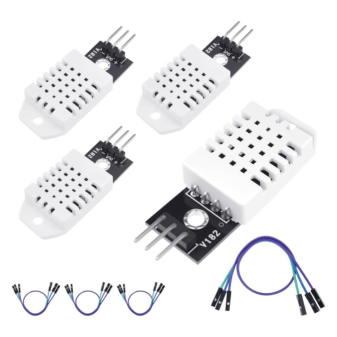 4Pcs DHT22/AM2302 Digital Temperature Humidity Sensor Module with Cable, Temp Range -40~80 (0.5), Humidity 0~100% RH (2%) for A-rduino Electronic Practice DIY, Replace SHT11 SHT15