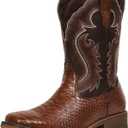 IUV Cowboy Boots for Men Faux Snake Skin Embroidered Western Boots Slip Resistant Square Toe Pull on Mid Calf Cowboy Boot (10, Dark Brown)