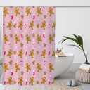 GPGHE Pink Christmas Gingerbread Decorations Shower Curtain Holiday Bathroom Gingerbread Man Curtain with 12 Hooks 71x71 Inch