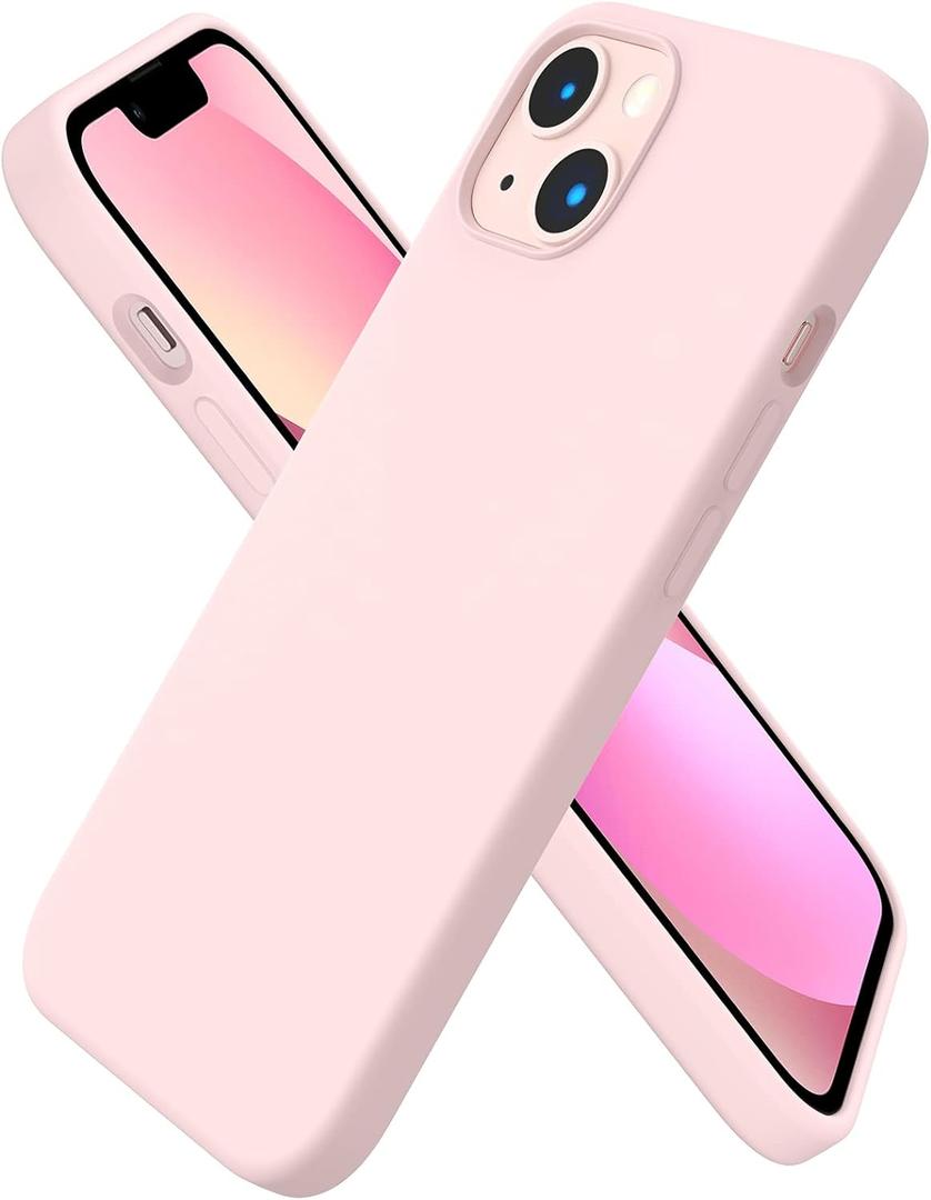 ORNARTO Compatible with iPhone 13 Case 6.1, Slim Liquid Silicone 3 Layers Full Covered Soft Gel Rubber Phone Case Protective Cover 6.1 Inch-Chalk Pink