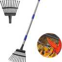 Garden Rake -Small Leaves Rakes for Gardening - 11 Metal Tines 8.5" Wide - 78" Long Handle Leaf Rakes for Lawns Heavy Duty for Yard Lawn Shrub Garden Beds