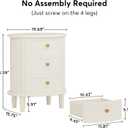 LITTLE TREE No Assembly Nightstand with 3 Drawers, Farmhouse Off-White Bedside Table for Bedroom, All Wooden Oval Nightstand with Storage, 19.68 Inches X 15.74 Inches X 25.59 Inches