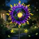 Wind Spinners Outdoor for Yard and Garden - Wind Sculptures & Spinners - 60 Inch Wind Spinner with Solar Powered Multi-Color Light for Yard Garden Backyard Lawn Sun and Star Decorations