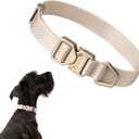 Light Alloy Dog Collar Pro, Soft Lightweight Dog Collar with Metal Buckle Quick Release Adjustable Comfortable Nylon Collar for Small Dogs Walking Training Running (Linen, S)