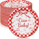 LemonRoad 100 Pcs 7 Inch Ciao Baby Party Plates Ciao Baby Shower Decorations Red and White Gingham Paper Plates Italian Newborn Party Supplies