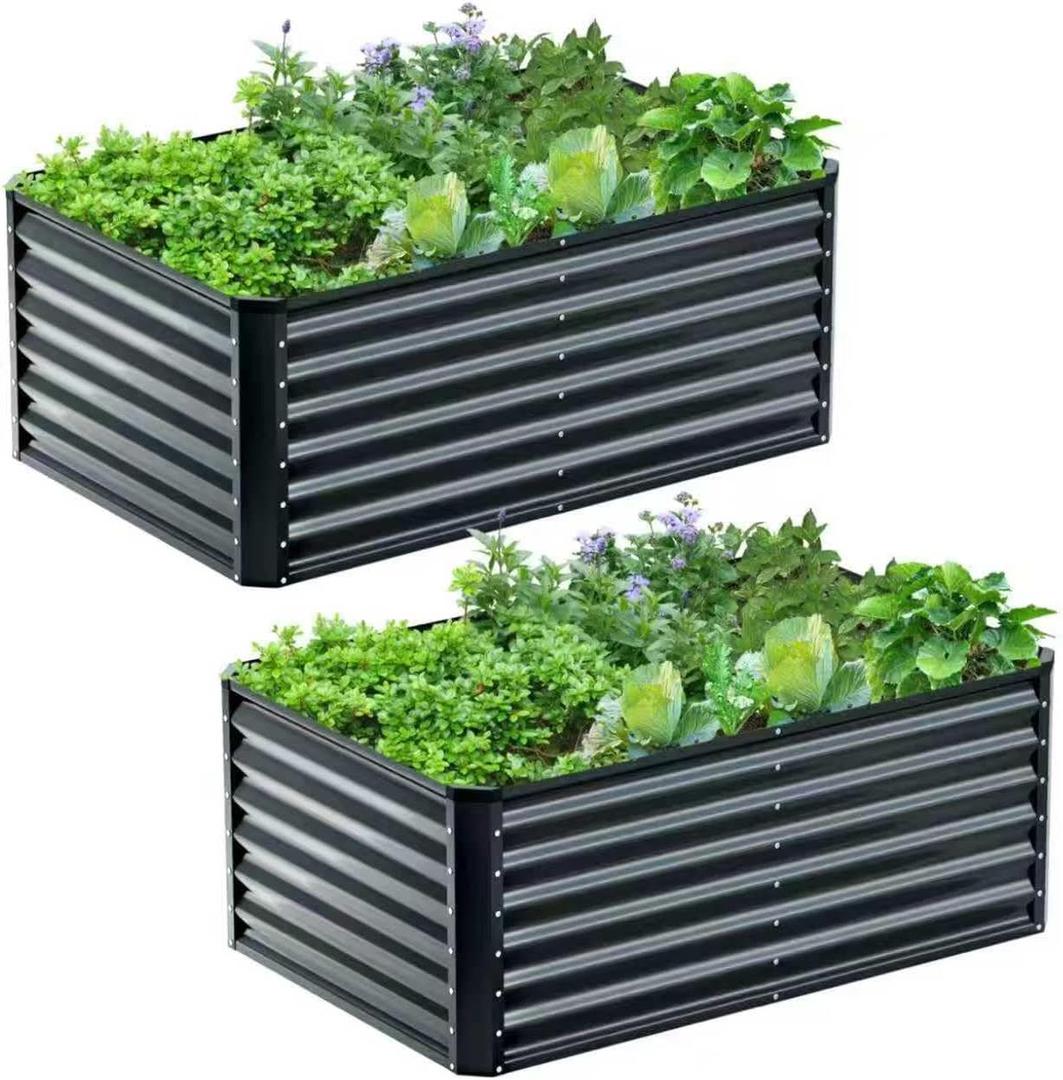 2PCS 4x2x2FT Galvanized Raised Garden Bed,Galvanized Planter Boxes Outdoor, Large Metal Raised Garden Beds for Vegetables-Grey (Gray)
