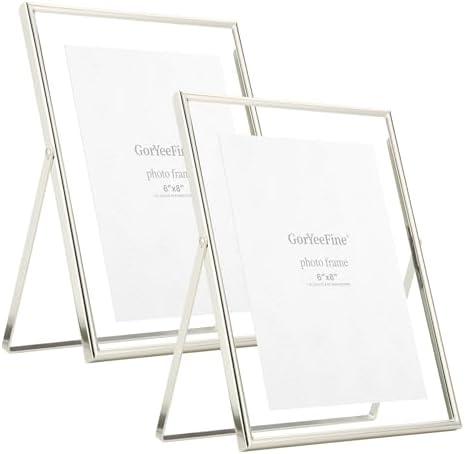 Silver Floating Frame8×10'' set of 2 For Picture 7x9, 6x8, 5x7, Classy Gift metal floating frame 5x7'' Tabletop Shelf Photo frames for Christmas, Home Wedding Party and Office Décor