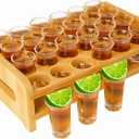 Shot Glasses Set 24pcs 0.5oz-0.66oz/15ml-20ml Mini Shot Glasses with Tray Holder Organizer Clear Glass Cups Glassware for Party Club Bar Spirit Tasting Tool Set of 24 (Crystal)