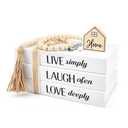 3Pcs Decorative Faux Books, Coffee Table Fake Decorative Stacked Book with Wood Tasseled Beads Home Faux Books Aesthetic Display for Fireplace, Entryway, Shelf, Living Room(Color:White、Beige)