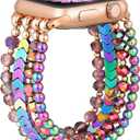 fastgo Bracelet Band Beaded Compatible with Apple Watch 45mm/44mm/42mm/49mm Women Series 7, Fashion Elastic Stretch Strap Bands for Iwatch SE & Series 9 Ultra 8 7 6 5 4 3 2 1(Rainbow, S/M)