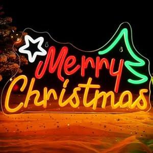 MissAudrey Merry Christmas Neon Sign,Lighted Christmas Sign for Christma Tree Wall Christma Party, USB Powered Dimmable Neon Sign Decorations for Home Bar Salon Coffee Stores Porch Front Door