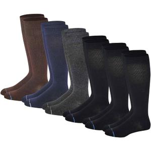 Dr. Motion Men 6 pairs pack everyday compression knee high socks (Assorted Solid Color)