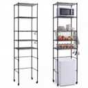 5 Tier Over The Fridge Shelf for Dorm Wheels 8 Hooks and 5 PVC Pads Black