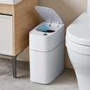MOPALL Small Bathroom Trash Cans with Lids, Motion Sensor Bathroom Trash Can, Narrow Waterproof Plastic 3.5 Gallon Automatic Adsorption Touchless Garbage Can, White
