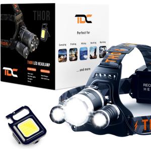 TDC Head Lamp Led Rechargeable Super Bright - USB-C Headlamp for Adults - Head Lights for Forehead - 1080 Lumen Head Flashlight - 10HR Battery for Hardhat, Camping, Hunting, Work (Gray)