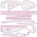 9 Pcs Clear Metric Sewing Ruler Set French Curve Pattern Making Ruler Kit for Knitting Tailors Crafting Dress Designers Sewing Beginner Supplies (9 Pcs - B)