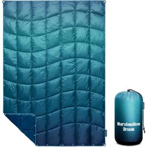 Camping Blanket, Packable Puffy Blanket Down Alternative Blanket Lightweight Windproof Water Resistant for Outdoors,Hiking, Backpacking,Beach,Car,Picnic,Stadium 52x75in (adults, Grad Blue)