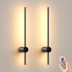 Battery Operated Wall Sconces Set of 2,10000mAh Rechargeable Wireless Sconces with Remote Control, Halloween Decor Dimmable Wall Lamps with 7 Colors,23.6 Inch Modern Black Wall Lights