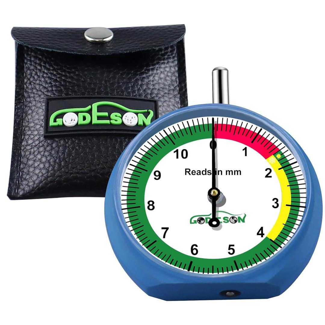 GODESON 88703 Dial Tire Tread Depth Gauge in MM,Professional for Motorcycle, Car,Truck and Bus (1 Pack)