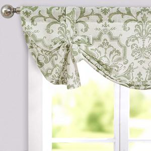 jinchan Linen Tie Up Valance for Window Flax Floral Drapes Vintage Farmhouse Medallion Window Treatments Light Filtering Curtain for Living Room Laundry Rod Pocket 1 Panel 36 Inch Sage Green