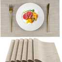 VCVCOO Placemats Set of 6 - Durable Beige & Yellow Woven Plastic Vinyl Place Mats for Dining Table Deco, Heat Resistant Anti-Slip Table Mats Wipeable Easy to Clean (17.7 x 11.8 inch)