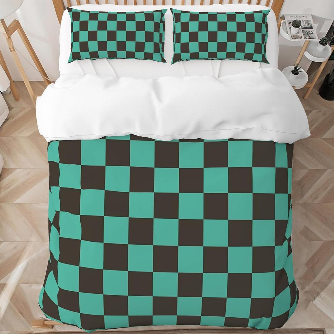 INFLAG Anime Bedding Set, 3-Piece Anime Duvet Cover Full Size Ultra Soft Breathable 3D Printed Microfiber Comforter Cover, Cartoon Quilt Cover, Teen Comforter Cover with 2 Pillowcases (Full,Green)
